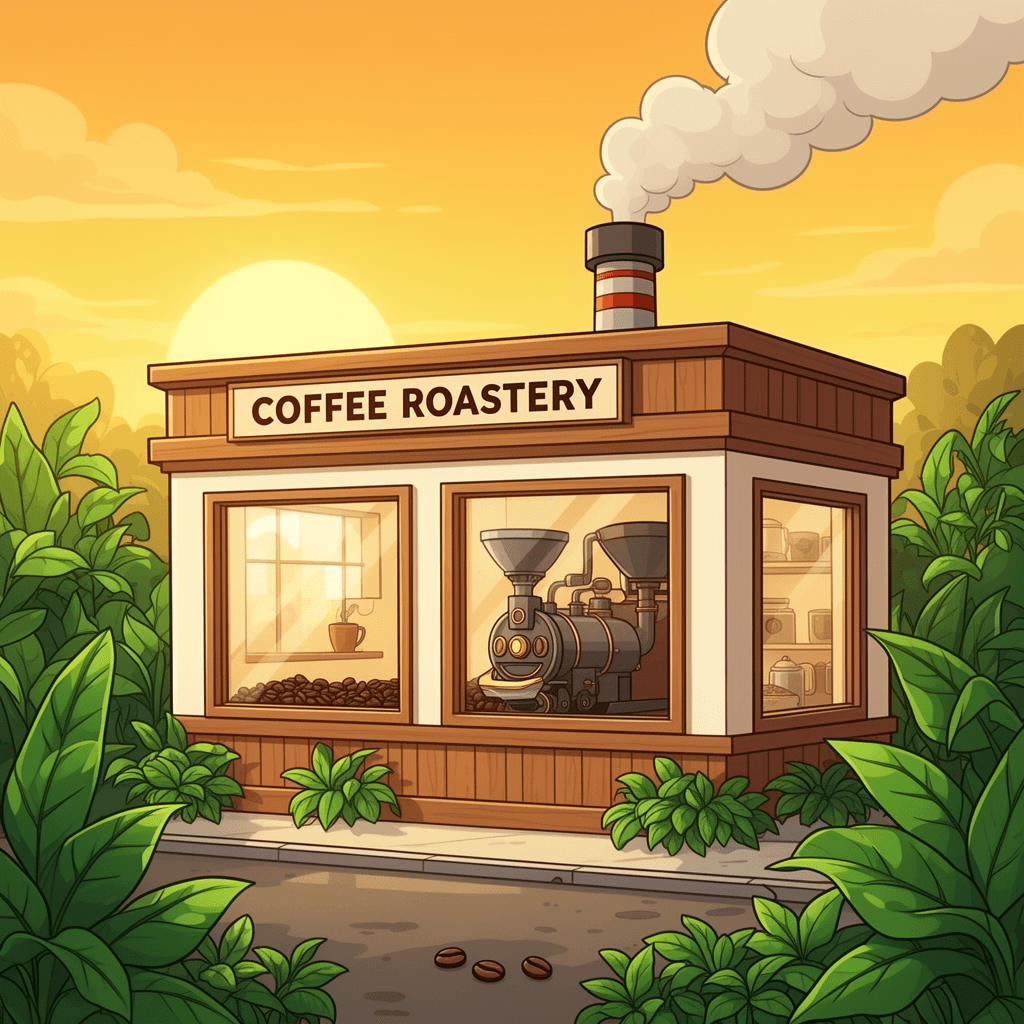Cartoon coffee shop — BeanieBrew
